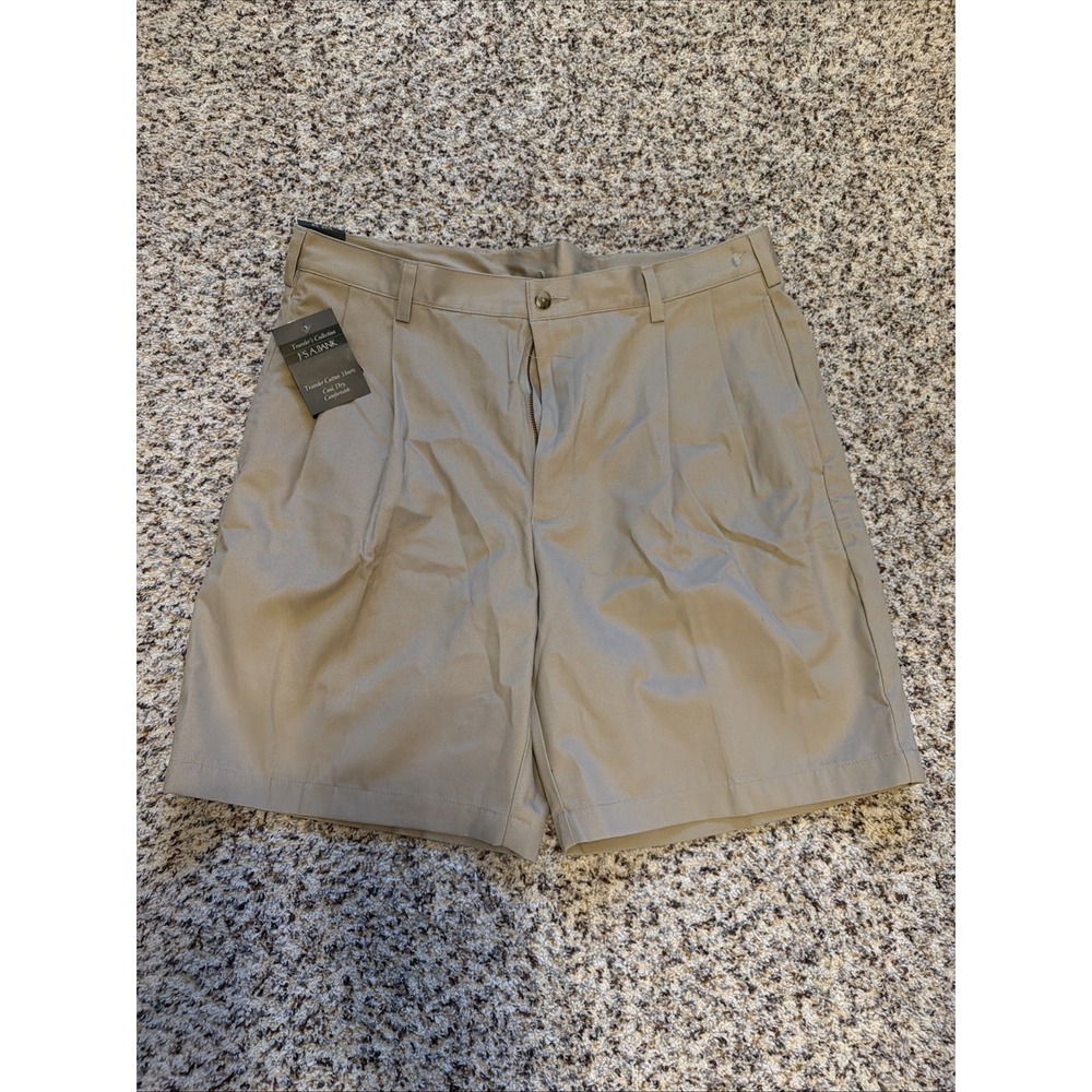 Jos. A. Bank New Pleated Front Cotton Khaki Shorts ‎ Pockets Solid 9" Inseam 38R